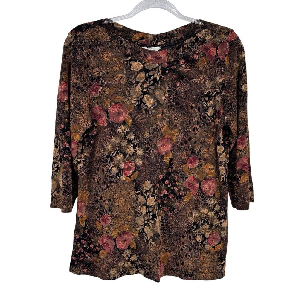 Vintage Y2K Christopher & Banks Top Womens XL Brown Floral Dark Romantic Grunge